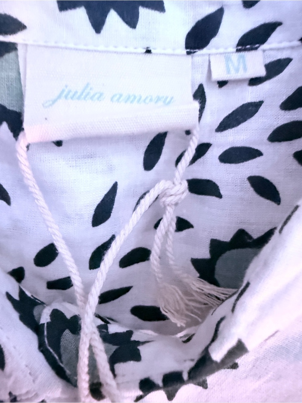 Julia Amory Husband Shirt 100% Cotton Sage White Block Print Coastal Chic NWT M - Picture 4 of 12